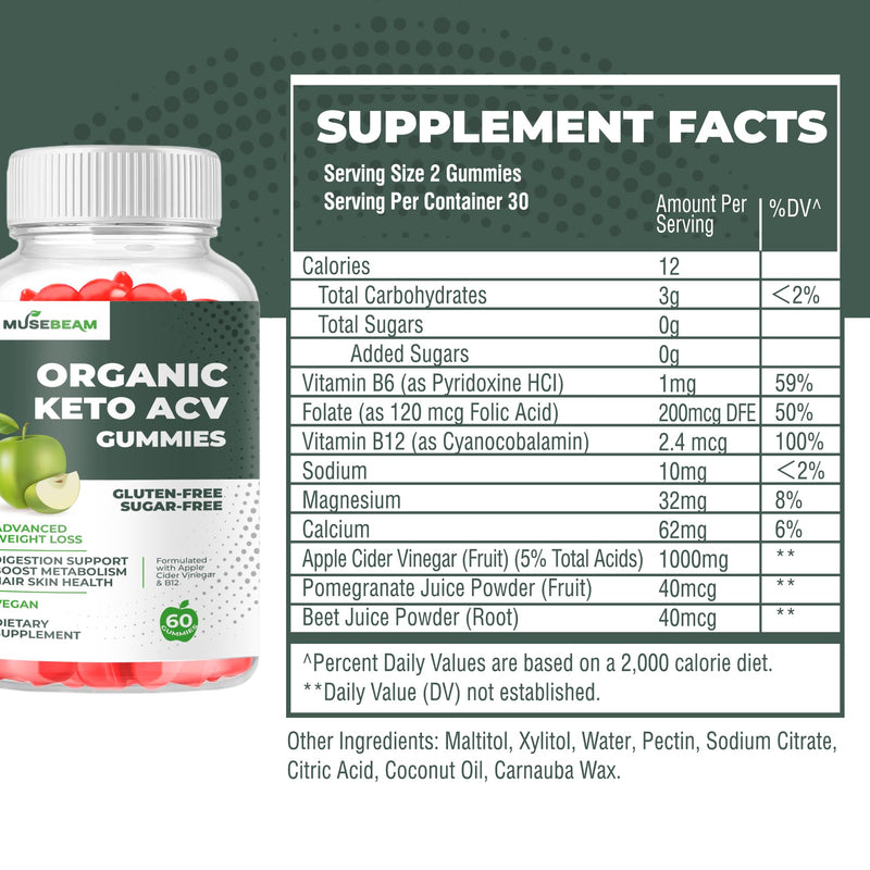 [Australia] - Organic Keto ACV Gummies Advanced Weight Loss - Gluten & Sugar Free Belly Fat Burner Apple Cider Vinegar Diet Supplement for Women Men (1000MG) 