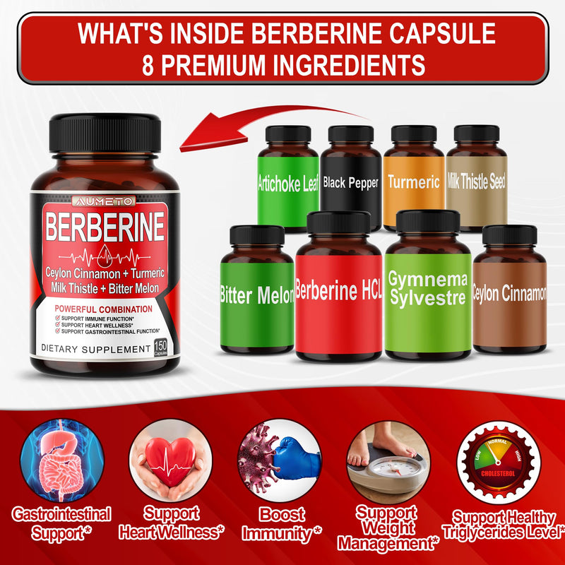 [Australia] - Berberine Supplement - Enhanced with Ceylon Cinnamon, Turmeric, Milk Thistle, Bitter Melon for Digestion, Immunity & Weight Managament (150 count (pack of 1)) 