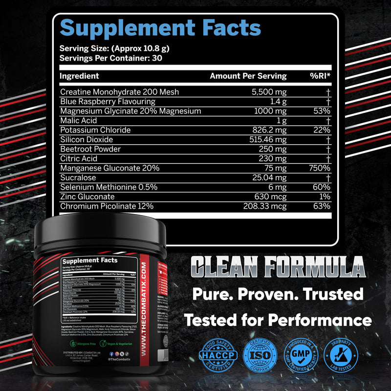 Premium Creatine Monohydrate + Electrolytes Powder 324g – Supplement for Performance Athletes – Hydration, Recovery & Endurance Support - Pre & Intra Workout (30 Servings,Blue Raspberry) Blue Raspberry 30 Servings