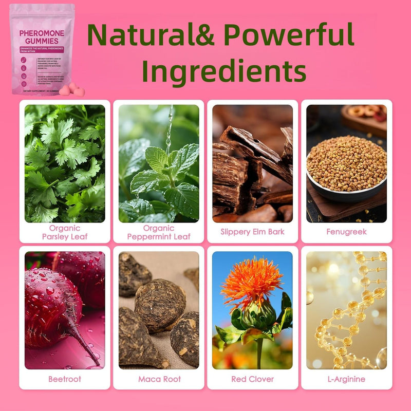Women's Pheromone Gummies for Health, Scientific Formula with Beetroot, Parsley, and Gluten-Free - Non-GMO, Enhances Attraction and Confidence, Strawberry Flavor (60)