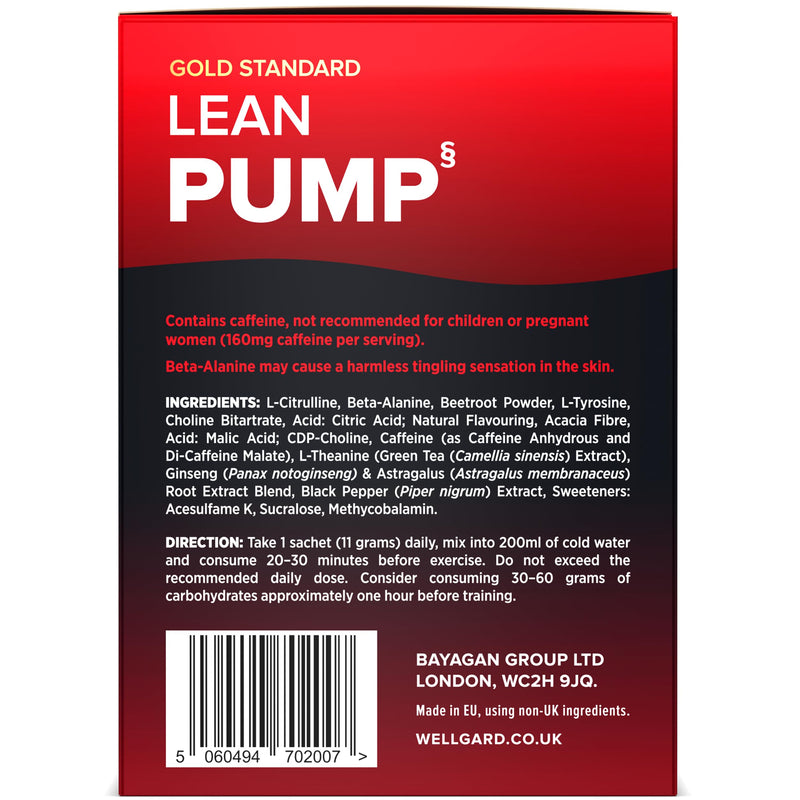 Wellgard Lean Pump - Advanced Pre Workout Powder, Pump Matrix with Amino Acids, Botanical Extracts and Caffeine, 25 Sachets