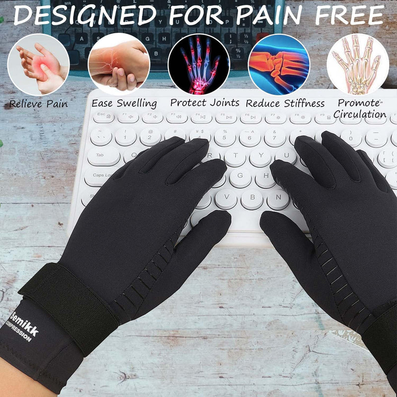 Copper Arthritis Gloves for Women Men, Full Finger Compression Gloves for Arthritis, Carpal Tunnel, Pain Relief, Swelling, Rheumatoid, Typing, Adjustable Wrist Strap (2pair, L/XL) Large/X-Large 2pair Full Finger
