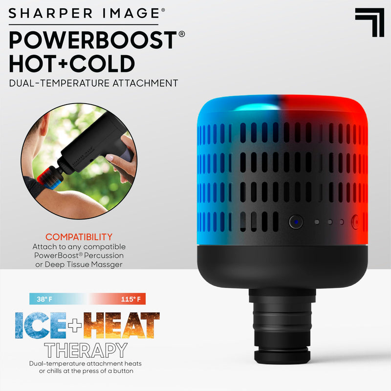 Sharper Image® Powerboost Hot + Cold Dual-Temperature Massage Gun Attachment - Instant Heat & Cold, 6 Temperature Levels, Compatible with Powerboost Massage Guns, Black Black - Hot + Cold