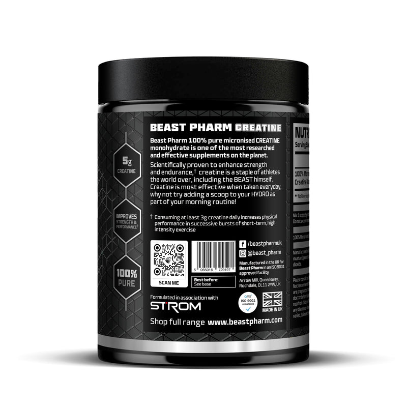 Beast Creatine Monohydrate Powder 100 Servings (500g) Easy Dissolve 100% Pure Micronised Creatine Powder for Strength and Muscles - Unflavoured 100 Servings (500g)