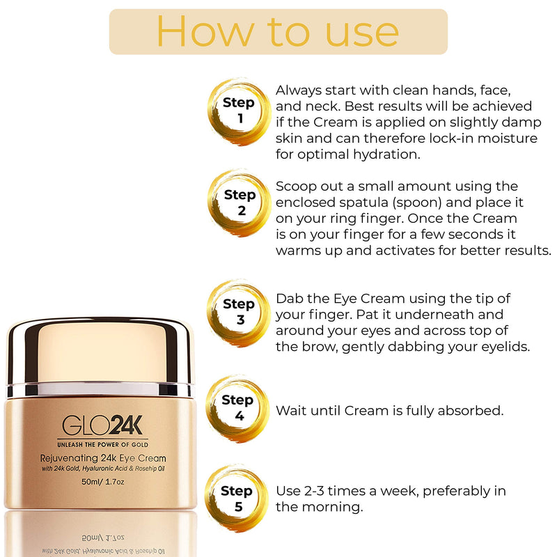 GLO24K Cream with 24k Gold, Retinol, Vitamins, and Hyaluronic Acid. Optimally Hydrate your Skin while you sleep. (Rose (Eye Cream)) Rose (Eye Cream)