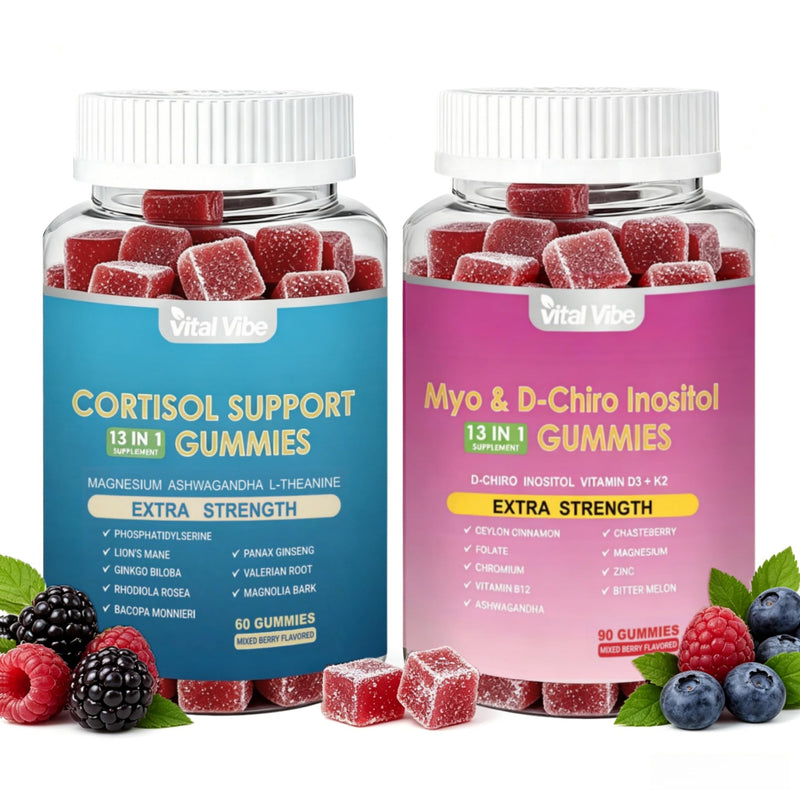 Cortisol and Myo-inositol All-in-One Supplement, 150 Gummies | 13-in-1 Cortisol Reducing Suuplement, D-Chiro Inositol, Magnesium, Ashwagandha, L-Theanine, Supports Sleep, Focus & Stress
