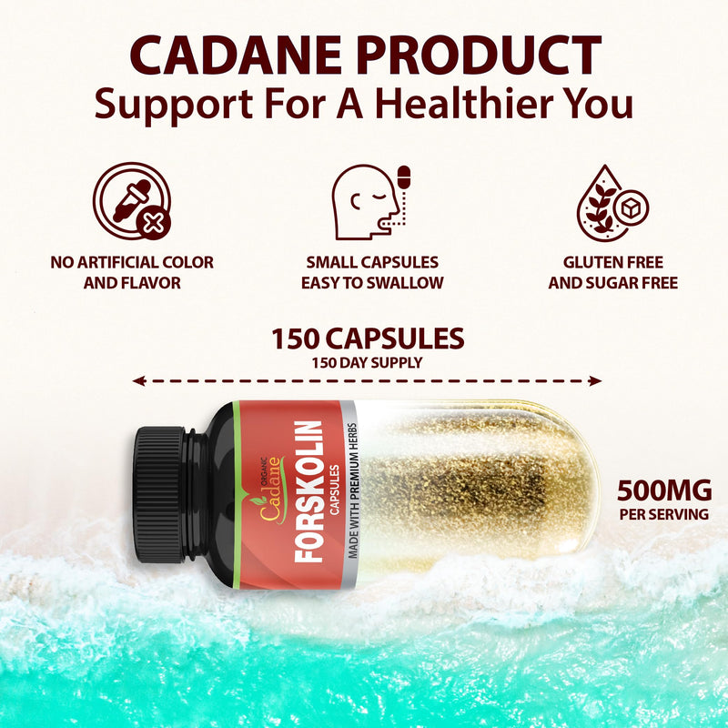 [Australia] - Cadane Forskolin Supplements - 5in1 with Turmeric Curcumin, Arjuna, Garcinia Cambogia, and Green Tea - 5 Month Supply - 150 Capsules 