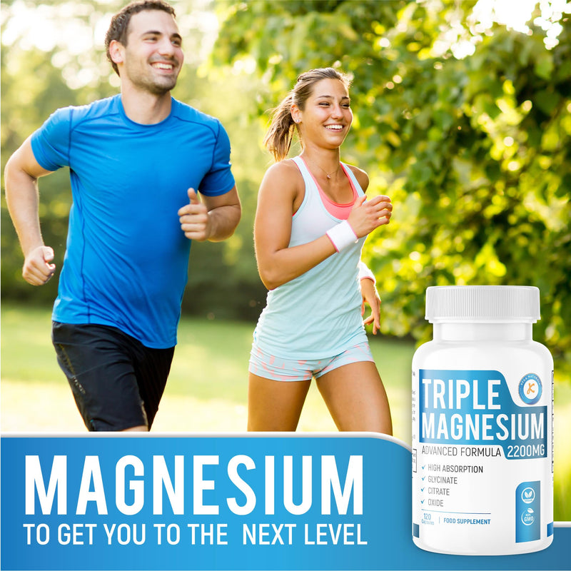 Triple Magnesium Complex 2200mg - Glycinate Citrate Oxide - 3 in 1 Powerful Supplement - 120 Capsules - Vegan
