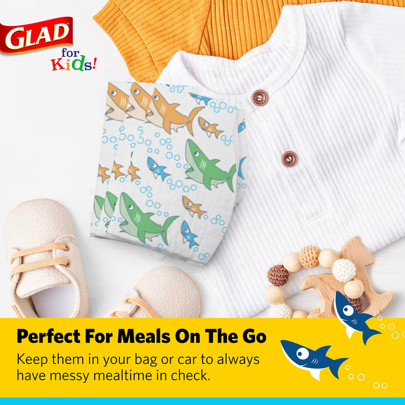 [Australia] - Glad for Kids Sharks Paper Bibs, 30 Count - Disposable Paper Bibs with Cute Sharks Design for Kids - Travel Bibs for Kids - Art & Craft Disposable Kids Bibs 30 Count (Pack of 1) 
