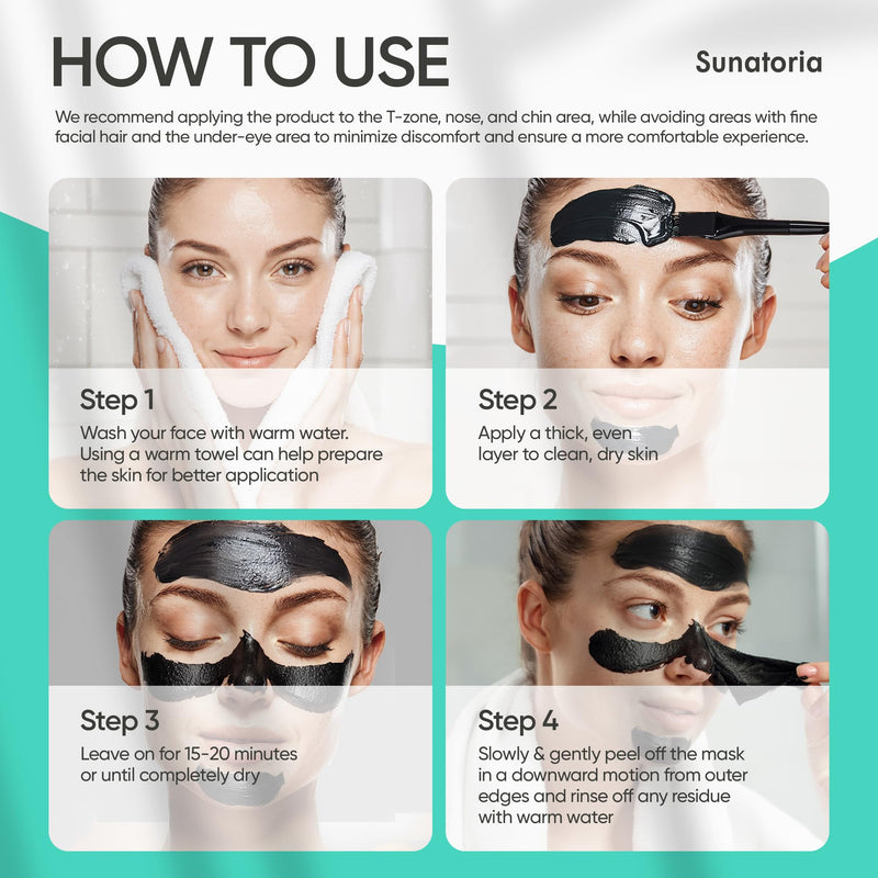 SUNATORIA Original Black Peel Off Face Mask – Charcoal Pore Mask – Helps Remove Excess Oil & Lift Away Surface Impurities – Botanical Extracts & Vitamins A, E, B5 – 2.04 fl oz Turquoise