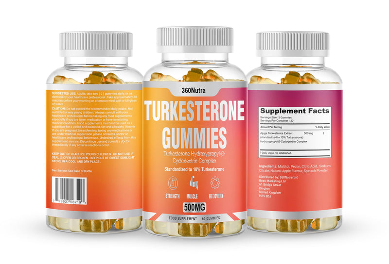 Turkesterone Supplement| Ajuga Turkestanica Extract High Strength Muscle Support Gummies| Muscle Recovery and Muscle Growth Supplements| Vegan High Strength Gummies, Free from Soy, Additives
