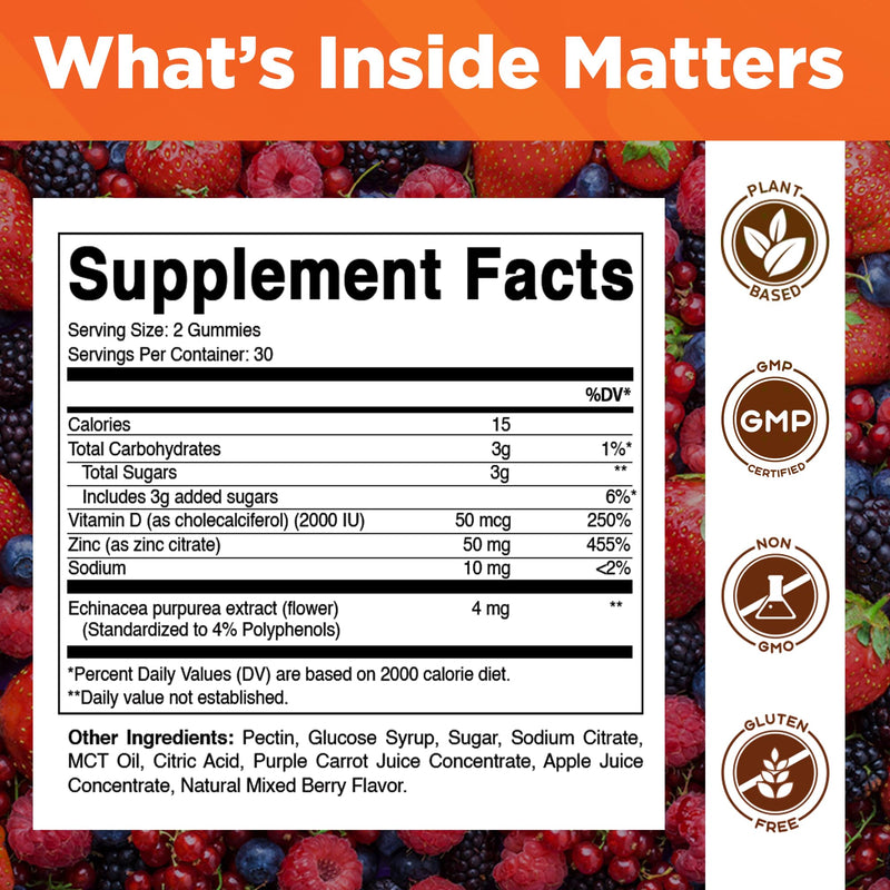 Vitamatic Zinc 50mg Gummies - 60 Vegan Gummies - Gluten Free - Healthy Immune Support for Adults, Men, Women