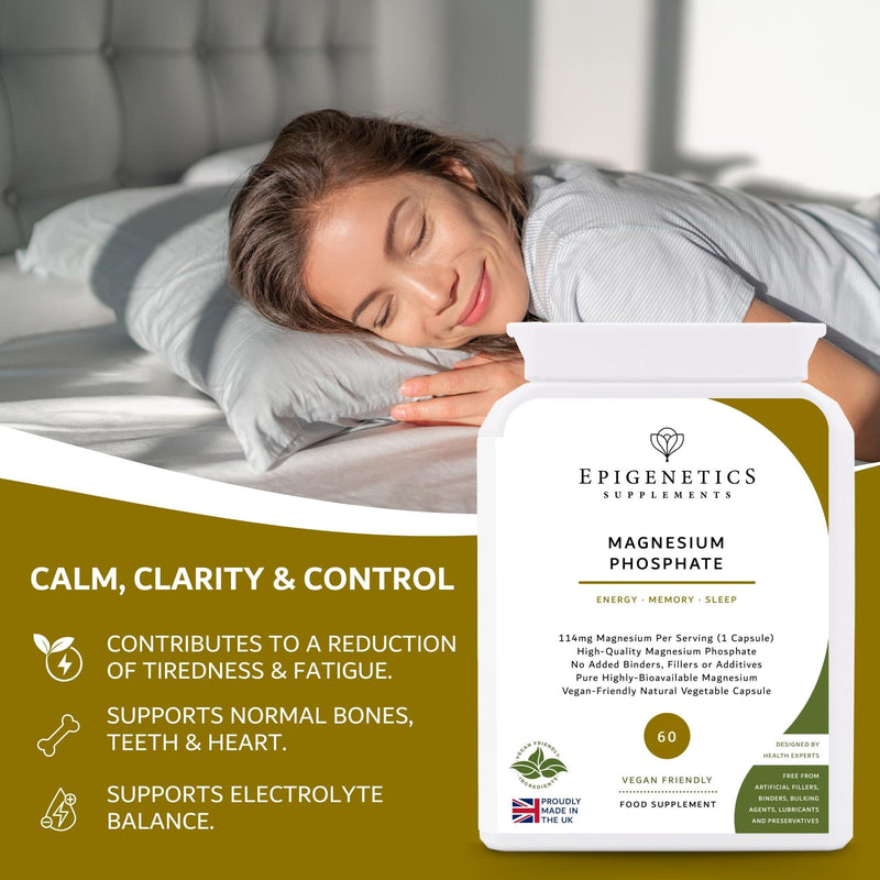 Magnesium Phosphate Supplement | Generous 2 Months Supply | 85mg Per Serving for Energy, Bones, Teeth & Muscle Function | 60 Vegan Capsules & Made in the UK.