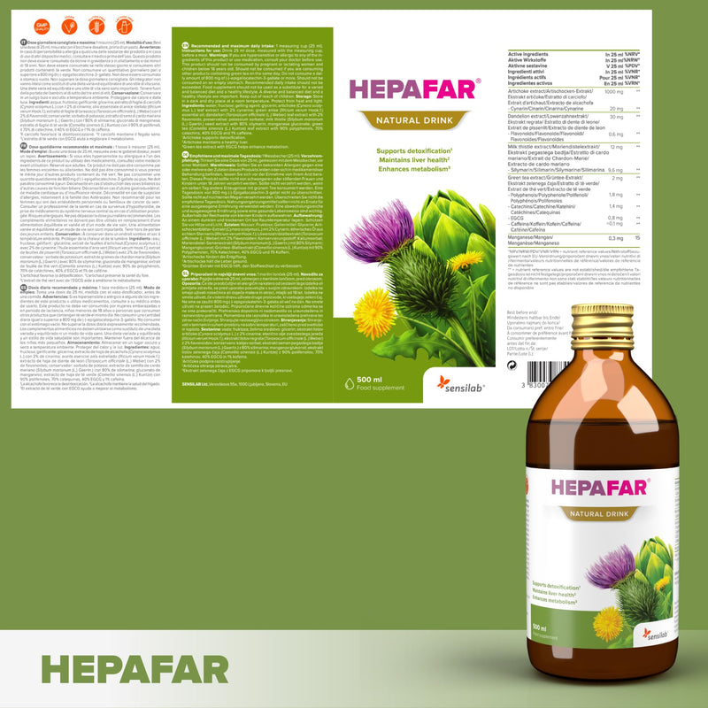 [Australia] - Liver cure - 500 ml for 20 days - milk thistle, green tea, manganese, dandelion & artichoke - liver tea - 80% silymarin - Hepafar Drink Sensilab Detox drink 
