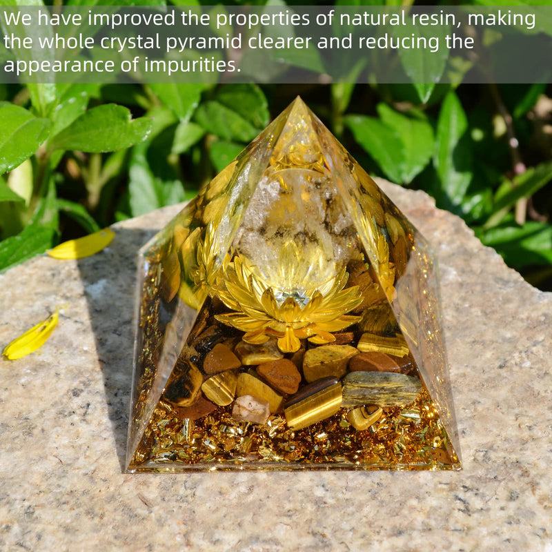 [Australia] - Orgone Pyramid Flower of Life Orgonite Money Healing Crystals Pyramid for Positive Energy with Tiger's Eye Stones and Luck White Crystal That Promotes Wealth, Prosperity and attracts Success Tiger's Eye&white Crystal 
