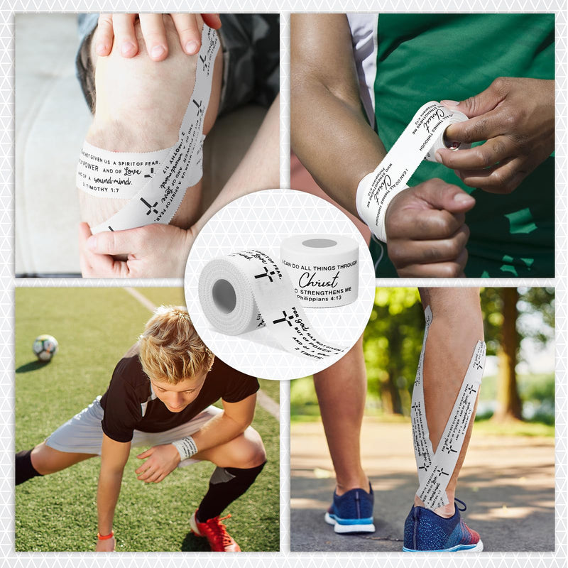 Geiserailie 4 Pcs Cross Tape Christian Athletic Tape Sports Wrist 1.5 in x 25ft Jesus Cotton Religious Bible Verse for Gymnastics First Aid Injury Soccer Football Baseball Boxing Church Gifts