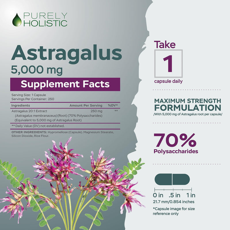 [Australia] - Astragalus Capsules 5,000 mg - 250 Capsules, 8+ Month Supply - Superior Strength Astragalus Root Extract 20:1 - Non GMO, Vegetarian & Vegan Friendly - Supports the Immune System & Cardiovascular 