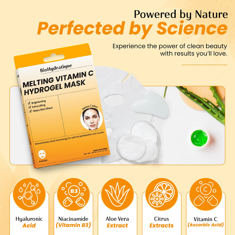 Vitamin C Face Mask – Overnight Hydrogel Care for Dark Spots, Fine Lines & Dry Skin – Dermatologist Tested, Anti-Aging, Korean Skin Care – Clean Beauty, Glass Skin Glow – Pack of 10 Vitamin C (Pack of 10)