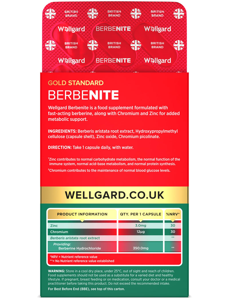 Wellgard Berbenite for Metabolic Support - Highly Bioavailable Berberine with Zinc and Chromium