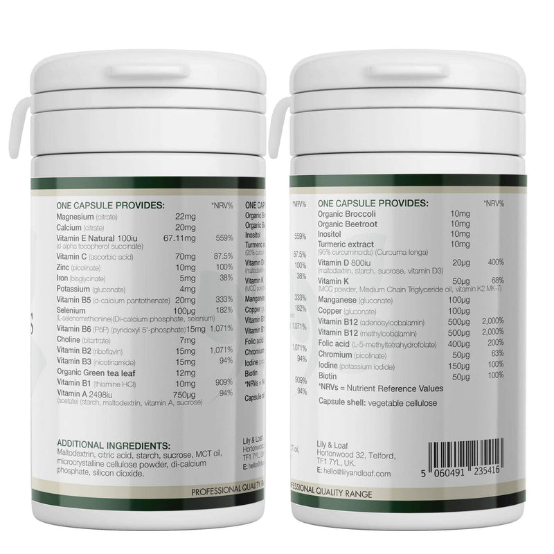Multi-Vits & Minerals - Upto 90 Day Supply - 90 Vegan Capsules - 25 Essential Nutrients