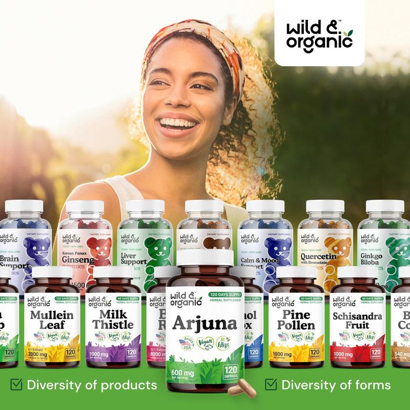 [Australia] - Wild & Organic Arjuna Bark Capsules - Overall Support - Arjuna Powder Supplement - 120 Herbal Capsules - 4-Month Supply - Terminalia Bark & Leaf Extract - Vegan, No Fillers, Non-GMO 