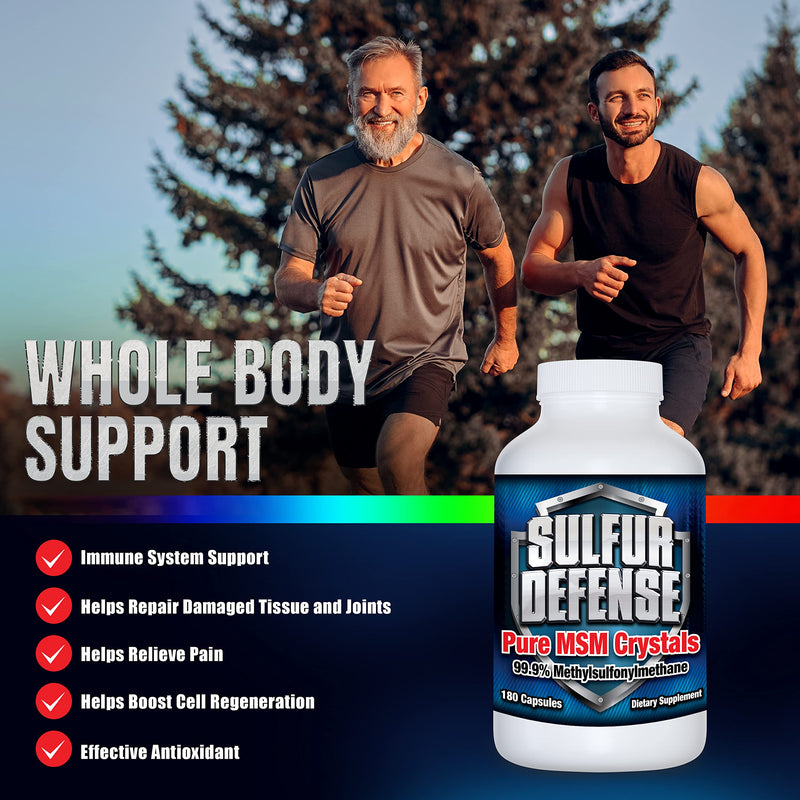 [Australia] - Sulfur Defense Opti-MSM 99.9% Pure MSM Powder Capsules, Made in USA, Organic Methylsulfonylmethane, non-GMO, Gluten-Free, Immune System Booster, Soothes Joint Pain, Younger Skin, Hair, Nails, 180 caps 1 Count (Pack of 180) 