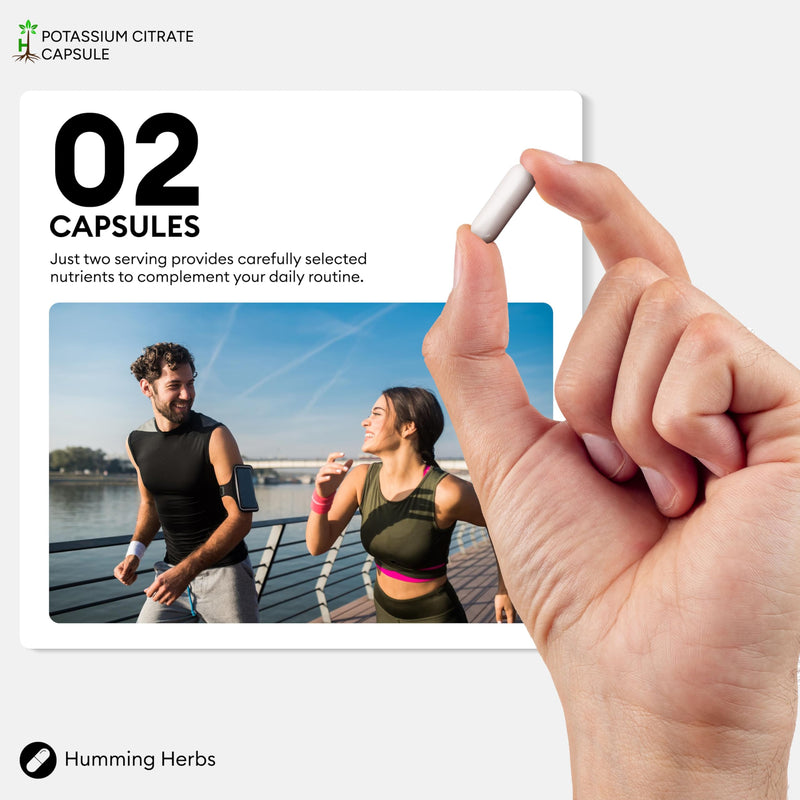 Humming Herbs Potassium Citrate Supplement | 1100 mg per Serving Delivering 398 mg Potassium | 180 Vegan Capsules | 90 Day Supply