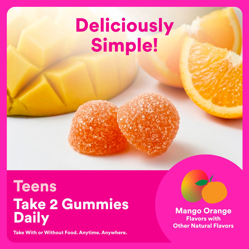 SmartyPants Teen Girl Multivitamin Gummies, Omega 3 (DHA/EPA), Vitamin C, D3, B12, Vitamin A, K & Zinc, Biotin to Support Hair, Skin & Nails, Gluten Free, 60 Count (30 Day Supply) Multi + Omega