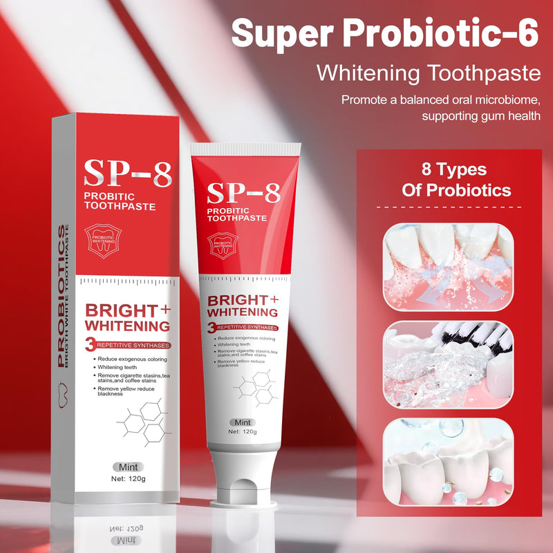 [Australia] - SP- 8 Probiotic Whitening Toothpaste for Teeth Whitening/Brightening & Fresh Breath, 8 Probiotics Formula for Gum Health, Fluoride-Free, Minty Fresh Flavor,4.23oz (2 Tubes) Mint 2 4.23 Ounce (Pack of 1) 