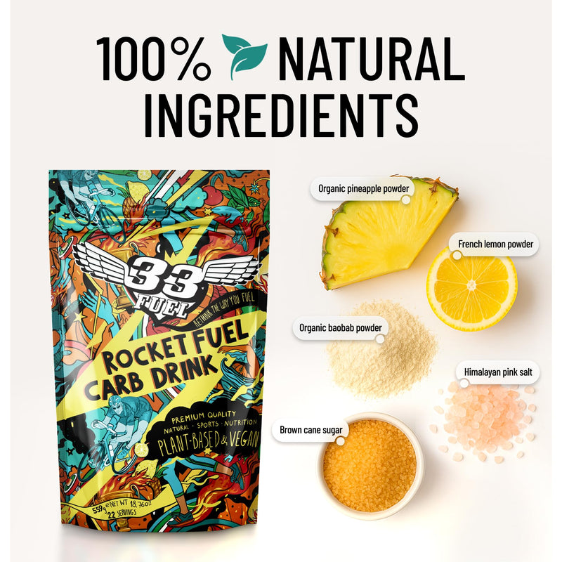 33Fuel Rocket Fuel Carb Drink Powder Mix – UPF-Free, 25-100g Carbs per Litre, Natural Electrolytes, Hydration for Running, Cycling, Endurance Sports