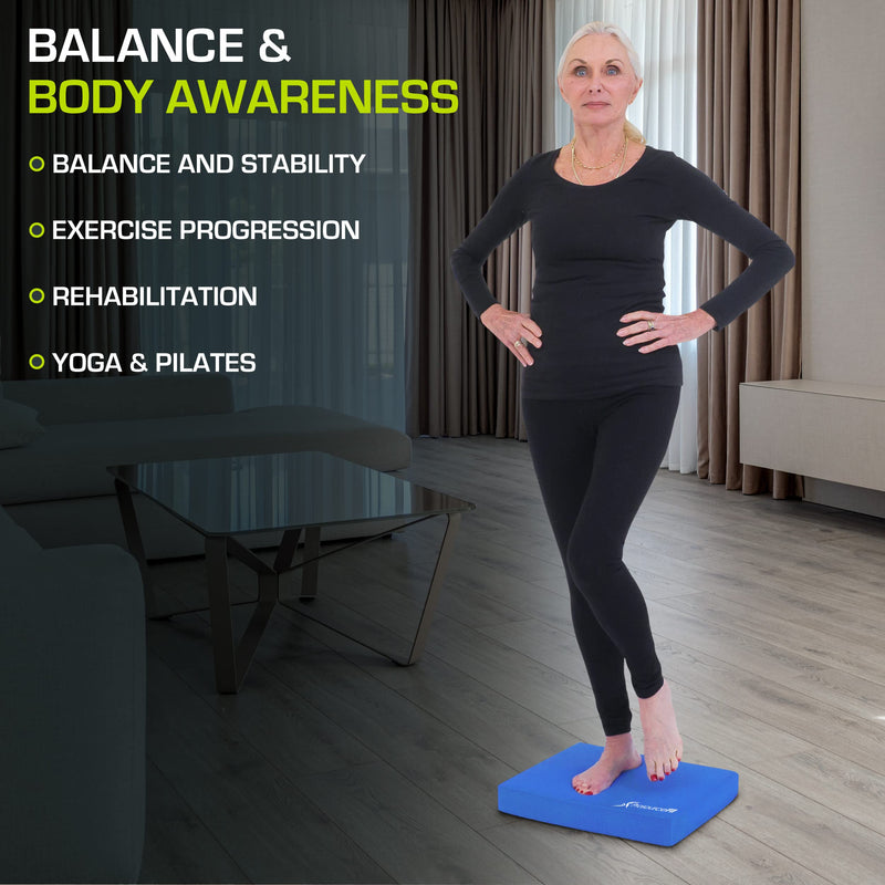 ProsourceFit Exercise Balance Pad, Non-Slip Cushioned Foam Mat & Knee Pad for Fitness and Stability Training, Yoga, Physical Therapy Blue L - (15.5" x 12.75")