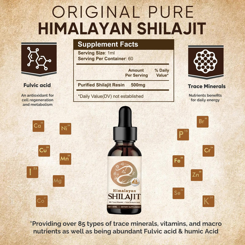 [Australia] - Shilajit Original Drops | Natural Himalayan Shilajit | Enriched with 60% fulvic acid, 85+ minerals, vegan | Easily absorbable | 60ml 60ml (pack of 1) 