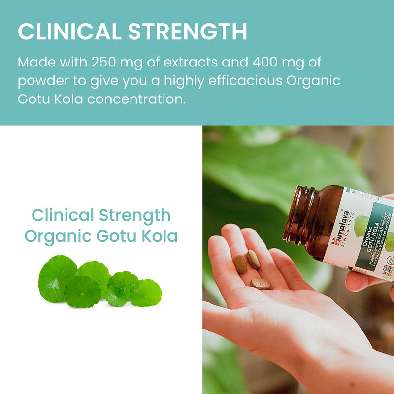 [Australia] - Himalaya Organic Gotu Kola, 45 Day Supply - Herbal Nootropic Supplement with Adaptogens for Energy, Focus, Memory, and Calming Relaxation - Vegan, Non-GMO, Gluten Free, 650 mg, 90 Caplets 