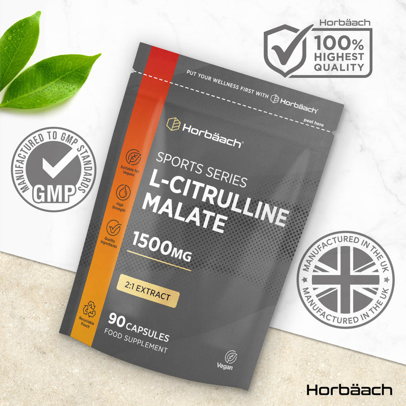 L Citrulline Malate Capsules | High Strength 1500mg Supplement for Men and Women | 2:1 Extract | 90 Count | Suitable for Vegans & Vegetarians | by Horbaach