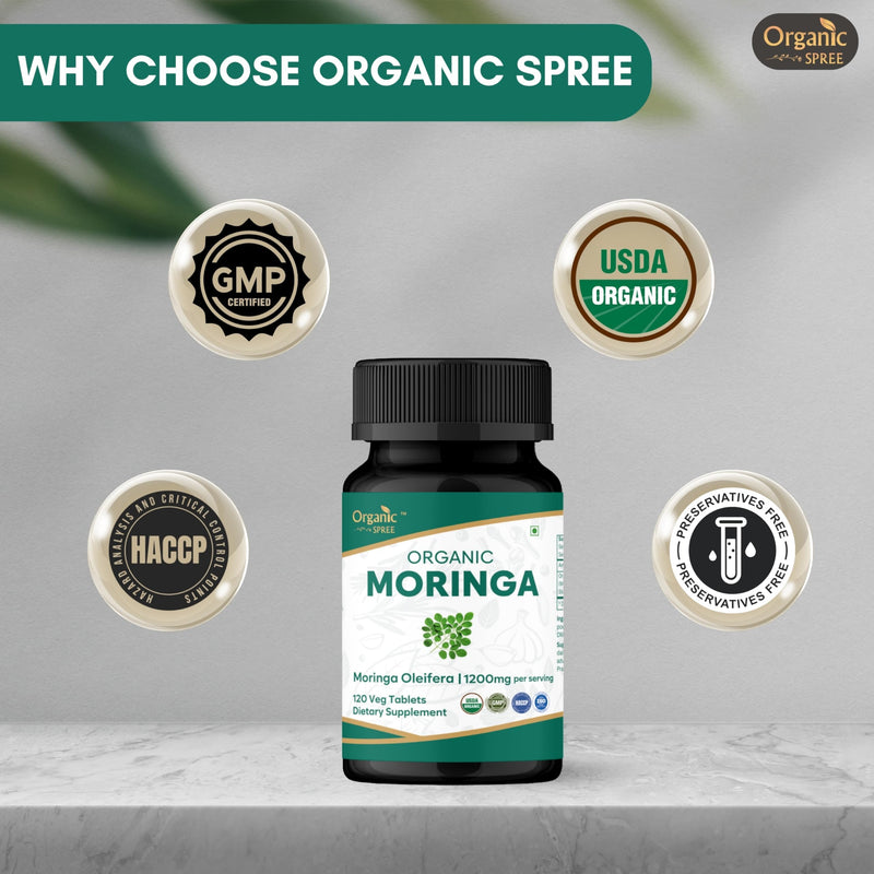 ORGANIC SPREE Moringa 120 Tablets | Moringa Oleifera (Drumstick Leaf) | USDA Organic Certified | Dietary Supplement - 120 Tablets* (1)