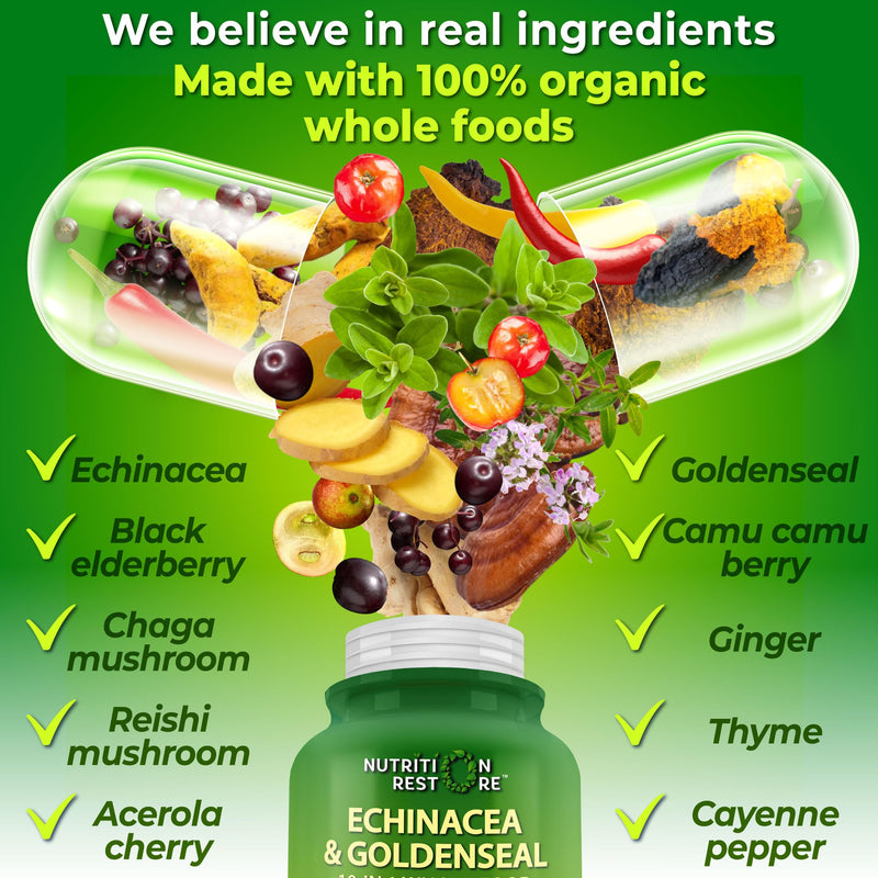[Australia] - Echinacea Goldenseal Capsules - 10 in 1 Immune Support Supplement - 1455mg - Vegan Echinacea Capsules Supplement Made With Organic Whole Foods - Herbal Immune System Support - 2 Month Supply 120 Count (Pack of 1) 