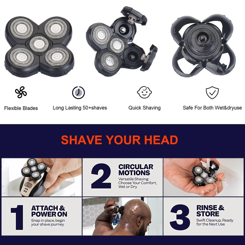 [Australia] - 3 Pack Shaver Replacement Blades for Fre*bi*d Bald Men Head Shaver Kit, 5 Blades Head Shaver Replacement Heads,Head and Face Electric Razor Shaver Heads 3 Pack(3 Brush) 