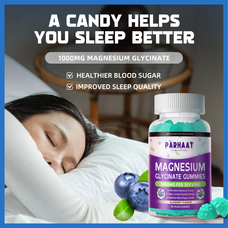 Magnesium Glycinate Gummies - Sugar Free Magnesium Potassium Supplement with Vitamin D, B6, CoQ10 for Calm Mood & Sleep Support - 120 Blueberry Chews 60 Count (Pack of 2)