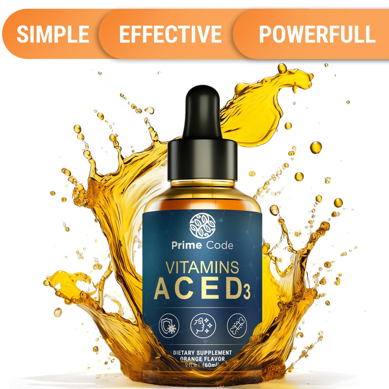 [Australia] - Prime Code Liquid Vitamin A Supplement for Women & Men with Vitamin C E and D3, Vitamin A C E D3 Drops for Adults, Non-GMO, Faster Absorption & Immune Support, Natural Orange Flavor Drops 