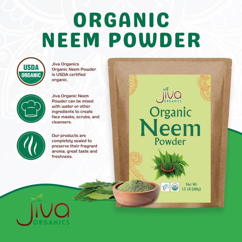 [Australia] - Jiva Organics Organic Neem Leaf Powder 1.5 Pound Bulk Bag - Azadirachta Indica - Pure & Natural Ayurvedic Herb - Neem Powder for Eating, Skin, Gums, and More! 1.5 Pound (Pack of 1) 