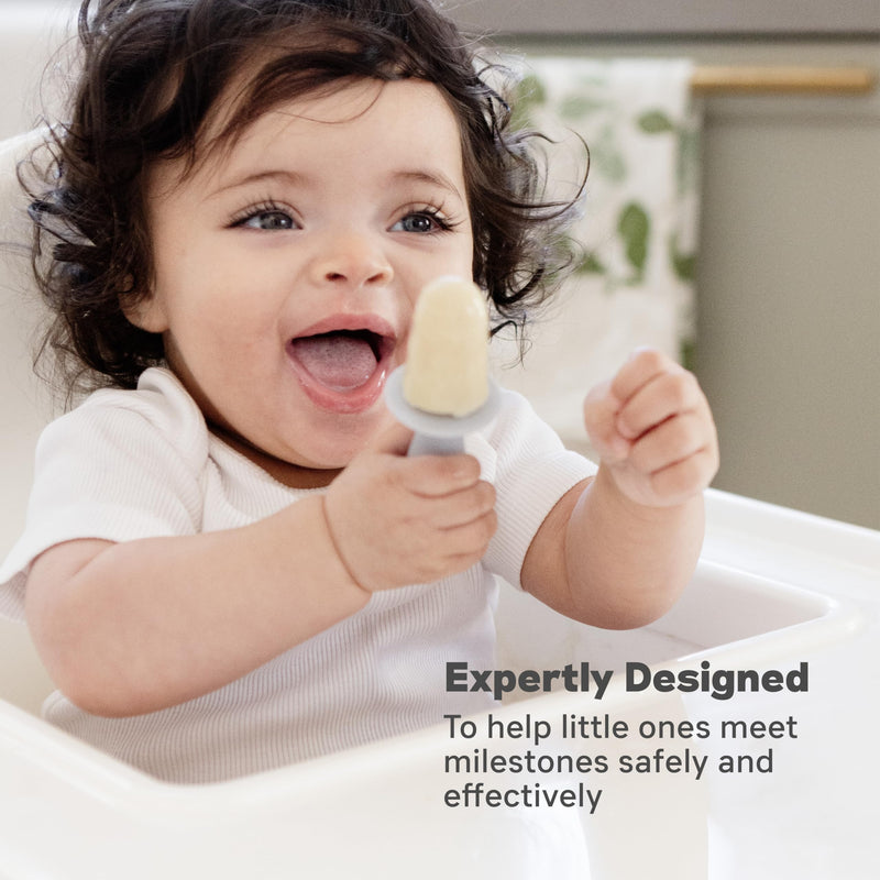 [Australia] - ezpz Tiny Pops (Pewter) - Popsicle Mold Set with Wands for Infants 4 Months + - Two Pack - Baby Essentials Mold Set with Wands (2-Pack) 