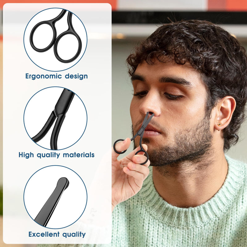 [Australia] - Stainless steel nose hair scissors with round tip, black beard scissors, 10 cm, eyebrow scissors, rounded nose hair scissors, eyebrow trimmer, ear hair scissors for hair, eyelashes, mustache, nose 