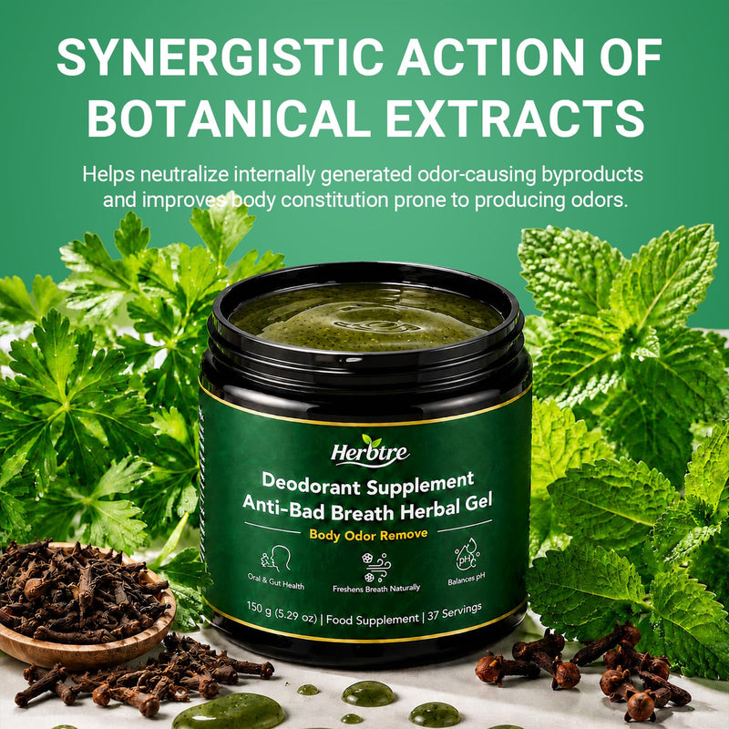 Anti-Bad Breath Herbal Gel Supplement - Body & Breath Odor Control from The Inside - Internal Deodorant, Natural Herbal Deodorant Gel with Parsley & Chlorophyll, Balances Oral & Gut Health