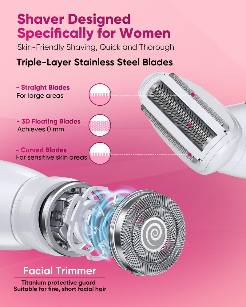 3 in 1 Bikini Trimmer for Women, Electric Razors for Women with Display, Painless Bikini Trimmer, USB Dock Charging, Electric Shaver for Woman,Shaver for Woman for Face, Body&Intimate,IPX7 Waterproof