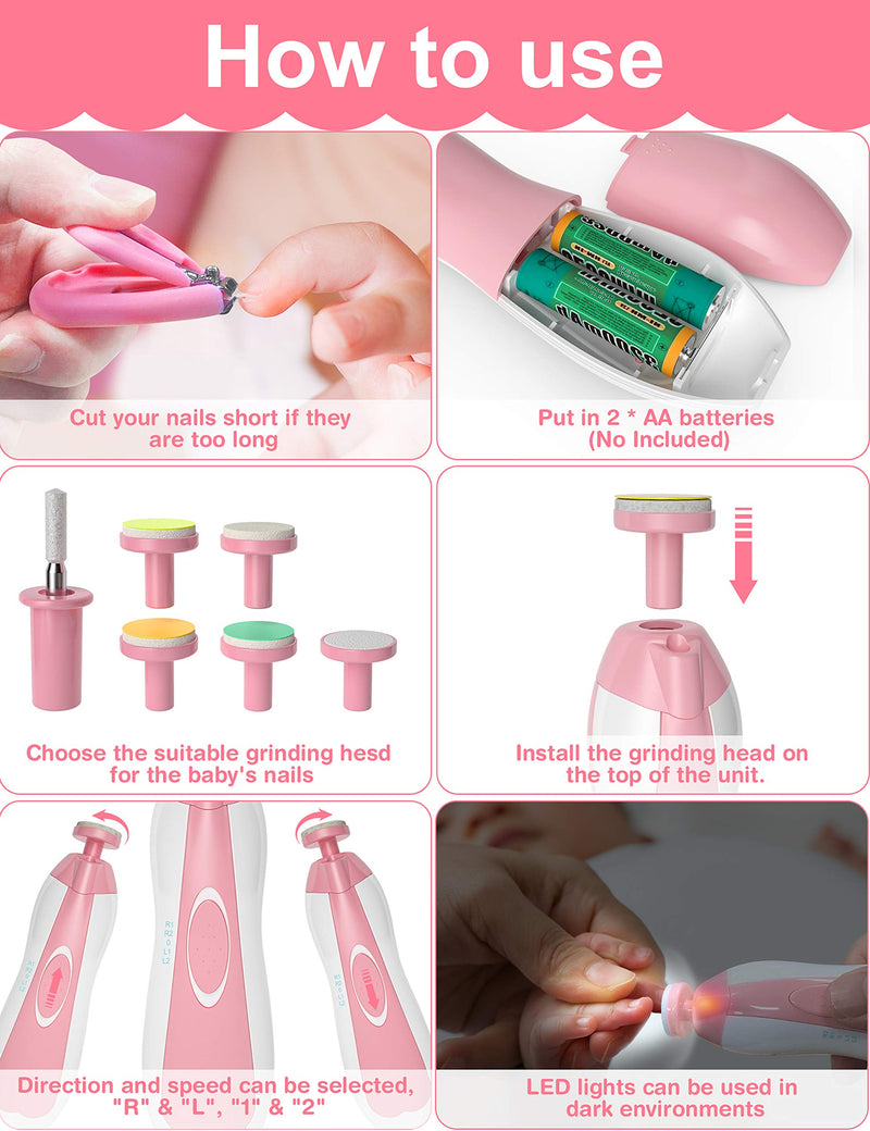 OTTOLIVES Baby Healthcare and Grooming Kit, Baby Electric Nail Trimmer Set Newborn Nursery Health Care Set for Newborn Infant Toddlers Baby Boys Girls Kids (Pink) Pink