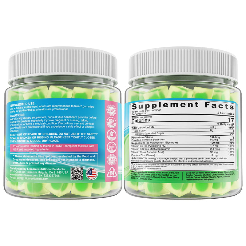 [Australia] - Potassium Citrate Gummies 1666mg for Adults - Potassium Supplement, Magnesium Glycinate, Zinc, B6, B12 & C ‚Äì Electrolyte Gummies for Energy, Recovery & Leg Cramps, Vegan 60 Cts 60 Count (Pack of 1) 