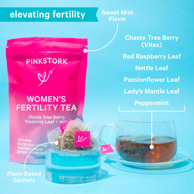 [Australia] - Pink Stork Organic Fertility Tea - Supports Conception for Her & Hormone Balance with Chaste Tree Berry (Vitex), Mint, and Red Raspberry Leaf - Hot or Iced - Caffeine Free - Sweet Mint, 15 Sachets 