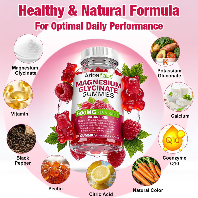 Magnesium Glycinate Gummies with Vitamin D3 & B6 - High Absorption, 100mg of Elemental Magnesium per Serving - Supports Relaxation, Occasional Sleeplessness & Muscle Comfort*- Vegan, Sugar Free, 120 C