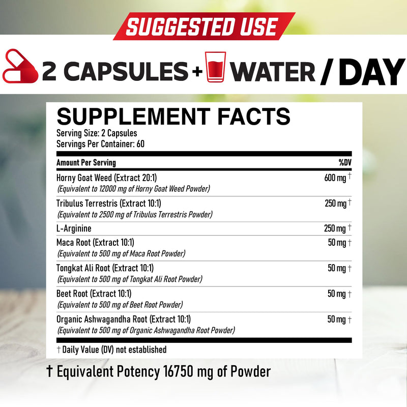 [Australia] - 7 in-1 Ultra Test Support with Tribulus Terrestris Horny Goat Weed L-Arginine Maca Root Tongkat Ali Beet Root - Energy Workout Muscle Strength Support 120 Capsules 120 Count (Pack of 1) 