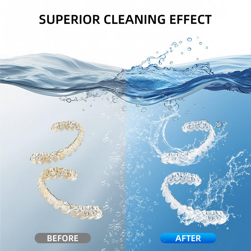 [Australia] - Ultrasonic Retainer Cleaner Machine, 48KHz Dental Cleaning Pod for Denture, Mouth Guard, Aligner, Night Guard, Braces, Toothbrush Heads, Jewelry with Digital Timer & 6 Modes, 13oz Capacity, White 